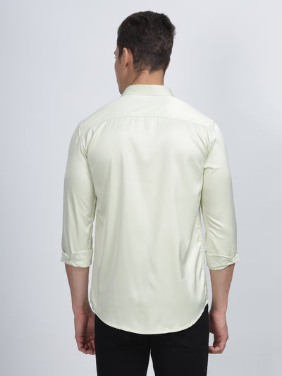 PLAIN PEACH SATIN STRETCH SHIRT LIME GREEN