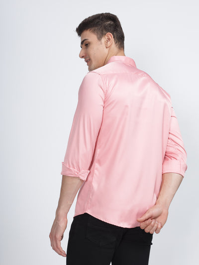 PLAIN PEACH SATIN STRETCH SHIRT SOFT PINK