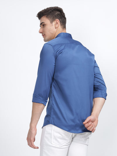 PLAIN PEACH SATIN STRETCH SHIRT ROYAL BLUE