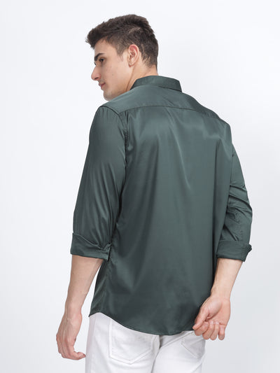 PLAIN PEACH SATIN STRETCH SHIRT HUNTER GREEN