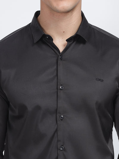 PLAIN PEACH SATIN STRETCH SHIRT JET BLACK