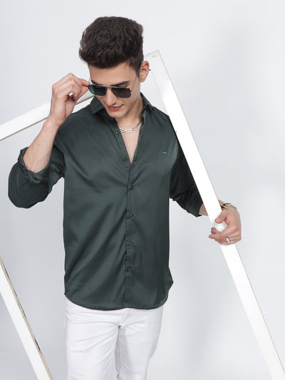 PLAIN PEACH SATIN STRETCH SHIRT HUNTER GREEN