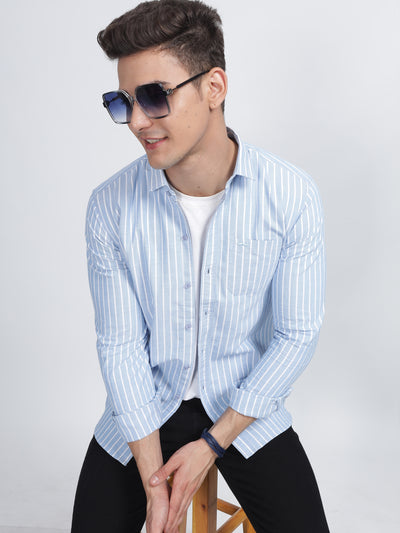 SINGLE LINE STRIPE CORD BLUE SHIRT