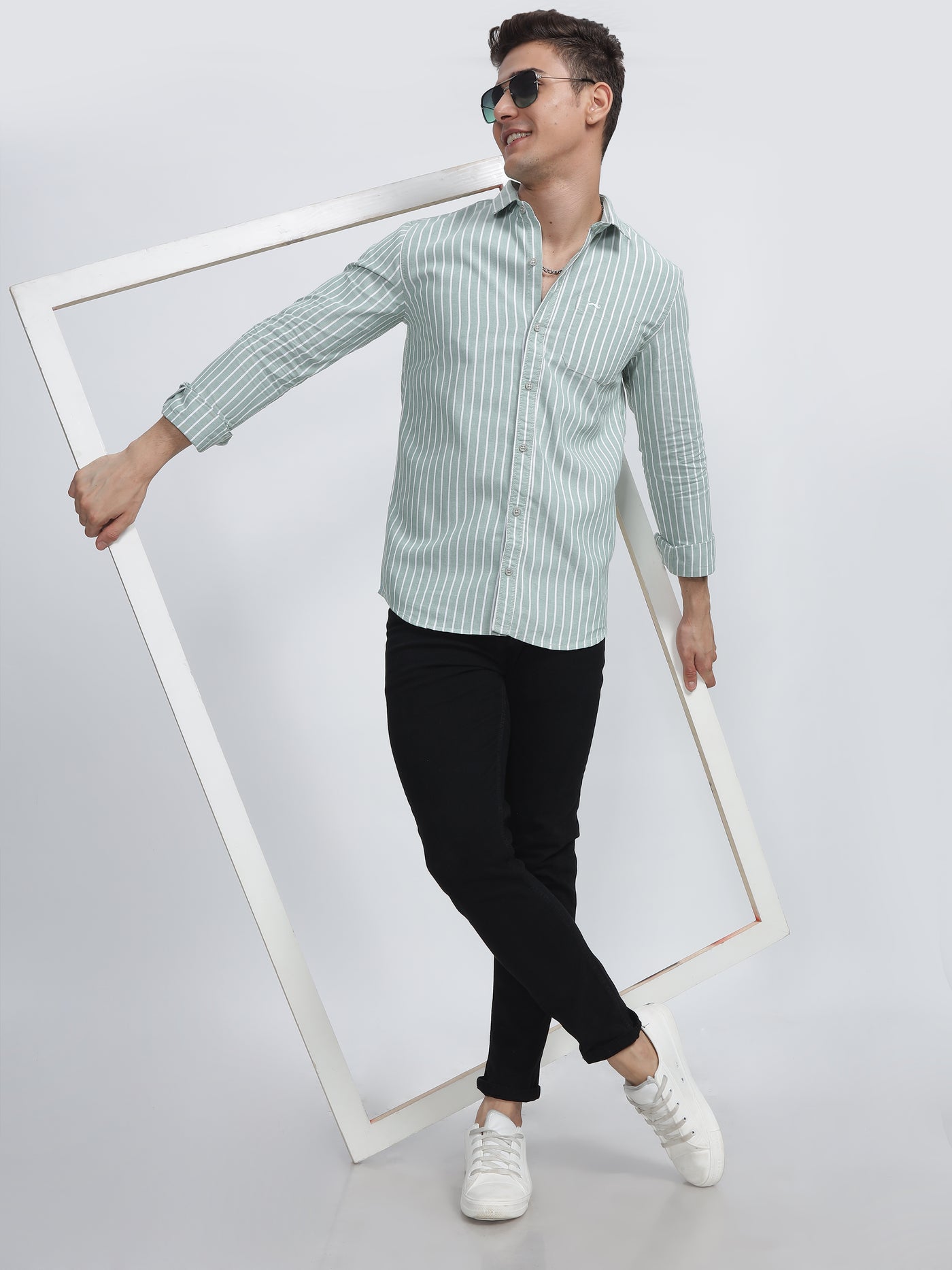 SINGLE LINE STRIPE FERN GREEN SHIRT